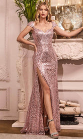 Cap Sleeve Sequin Prom Gown